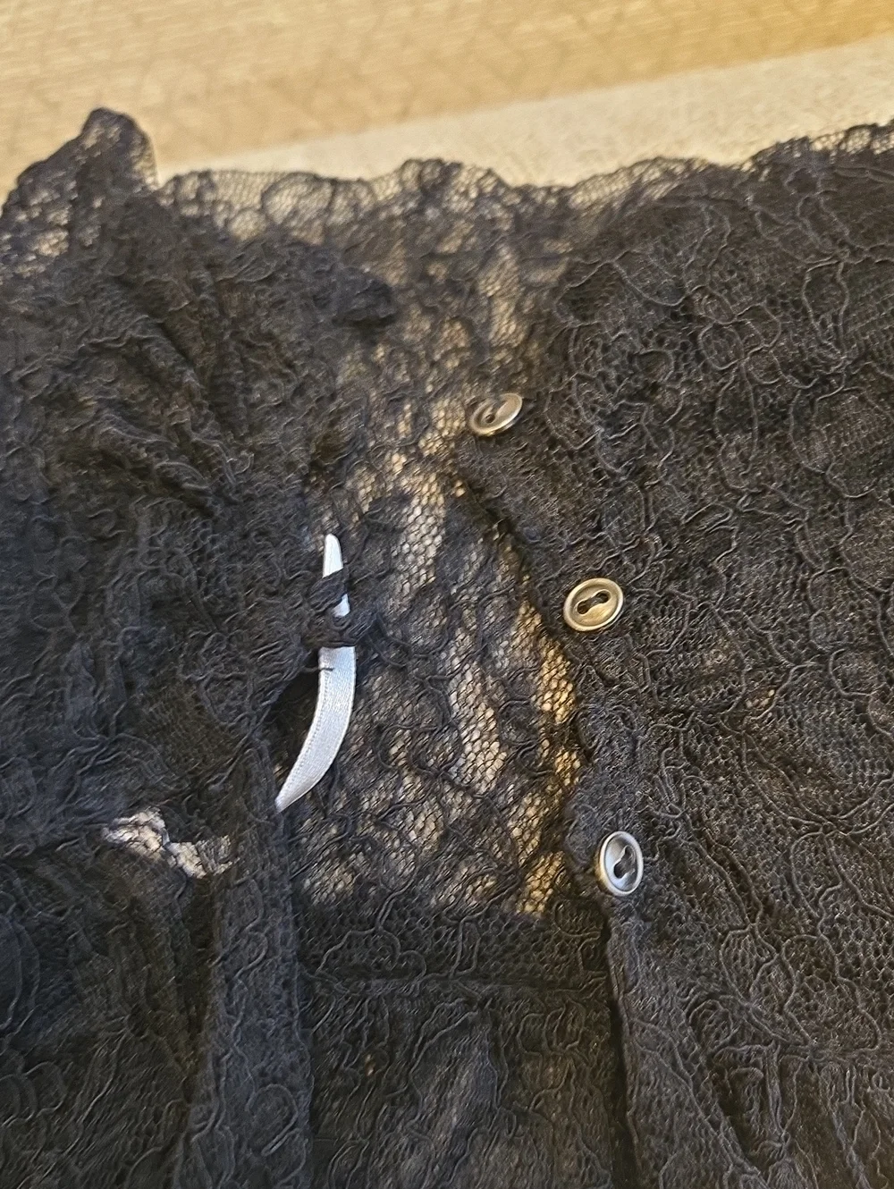 Free People Black Lace Crop Top Bell Sleeve Keyhole Back Whimsigoth Boho XS